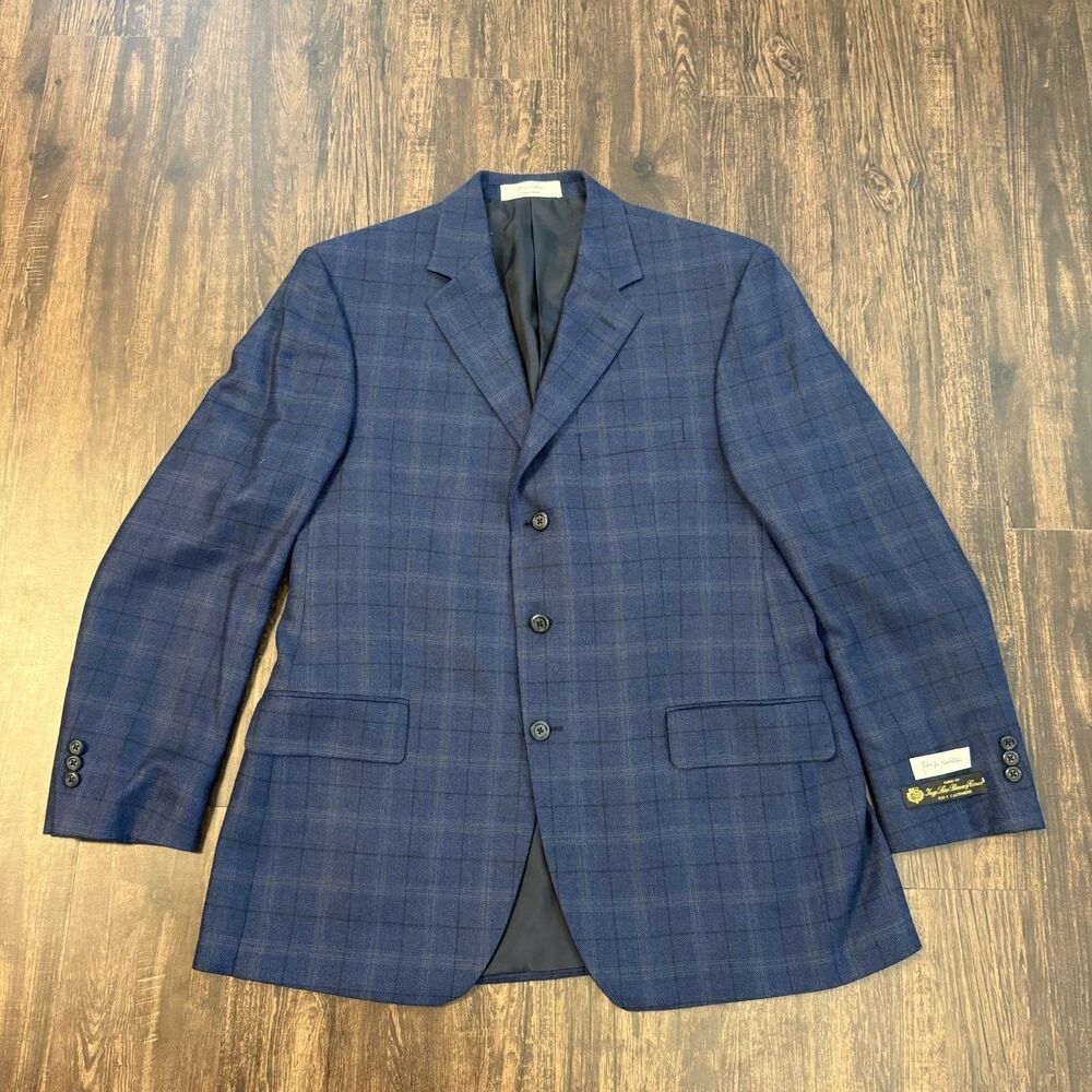 John W Nordstrom Loro Piana 100% Cashmere Blazer Men 43R Blue Plaid Sport Coat